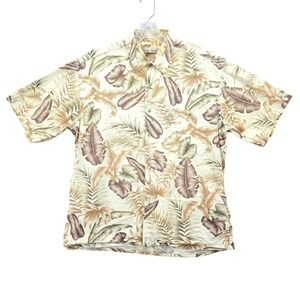 Hollis River Tan Beach Palm Tropical Surf Island Vintage Relax Hawaiian Shirt L‎